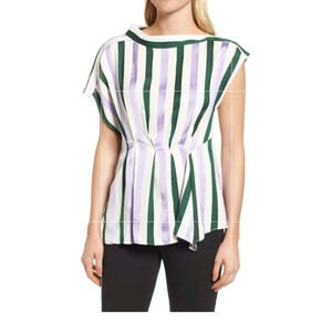 Lewit Striped Purple Green Draped Puplum Top M